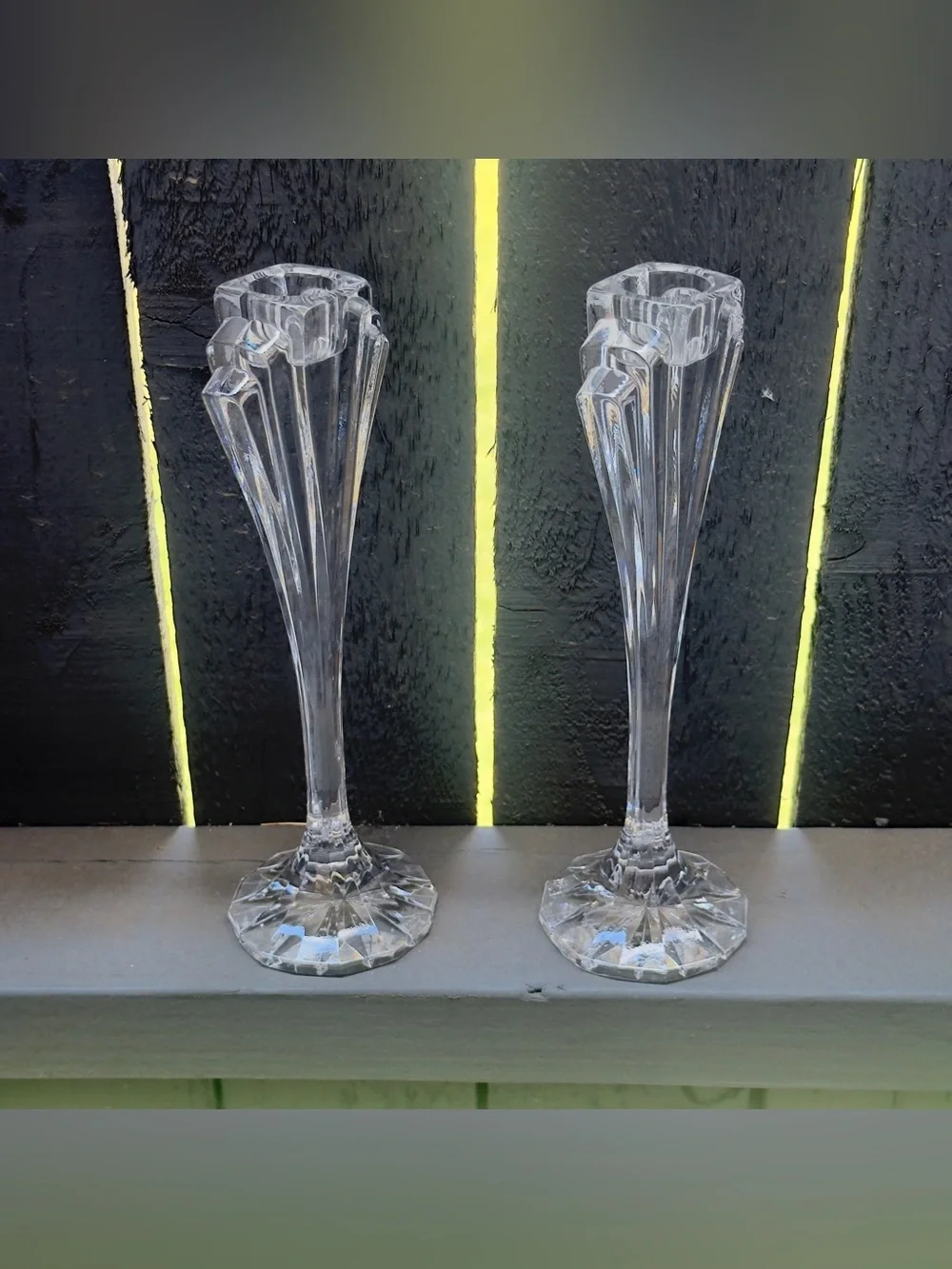 Vintage Jihlavske Sklarny Bohemia 24% Lead Crystal Set of 2 Art Deco Candlestick